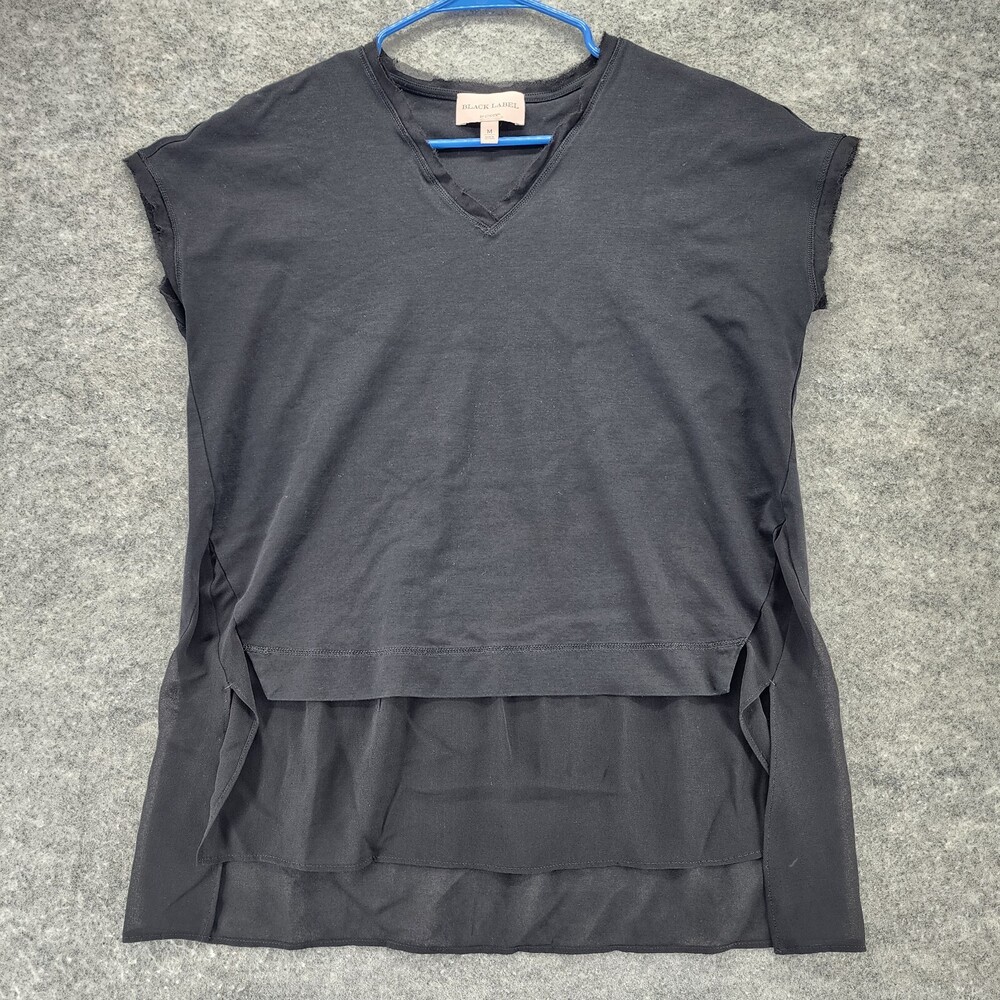 Black Label by Chicos Shirt Womens Medium Short Sleeve V Neck Black